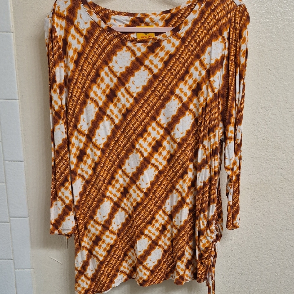 Ruby Rd. Long Sleeve Top - Orange and White Tie-Dye